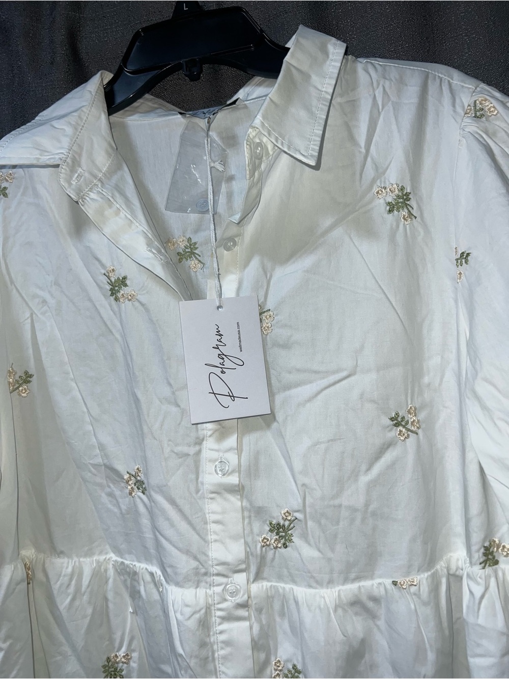 Polagram White Floral Embroidered Button-Front Dress - Picture 3 of 10